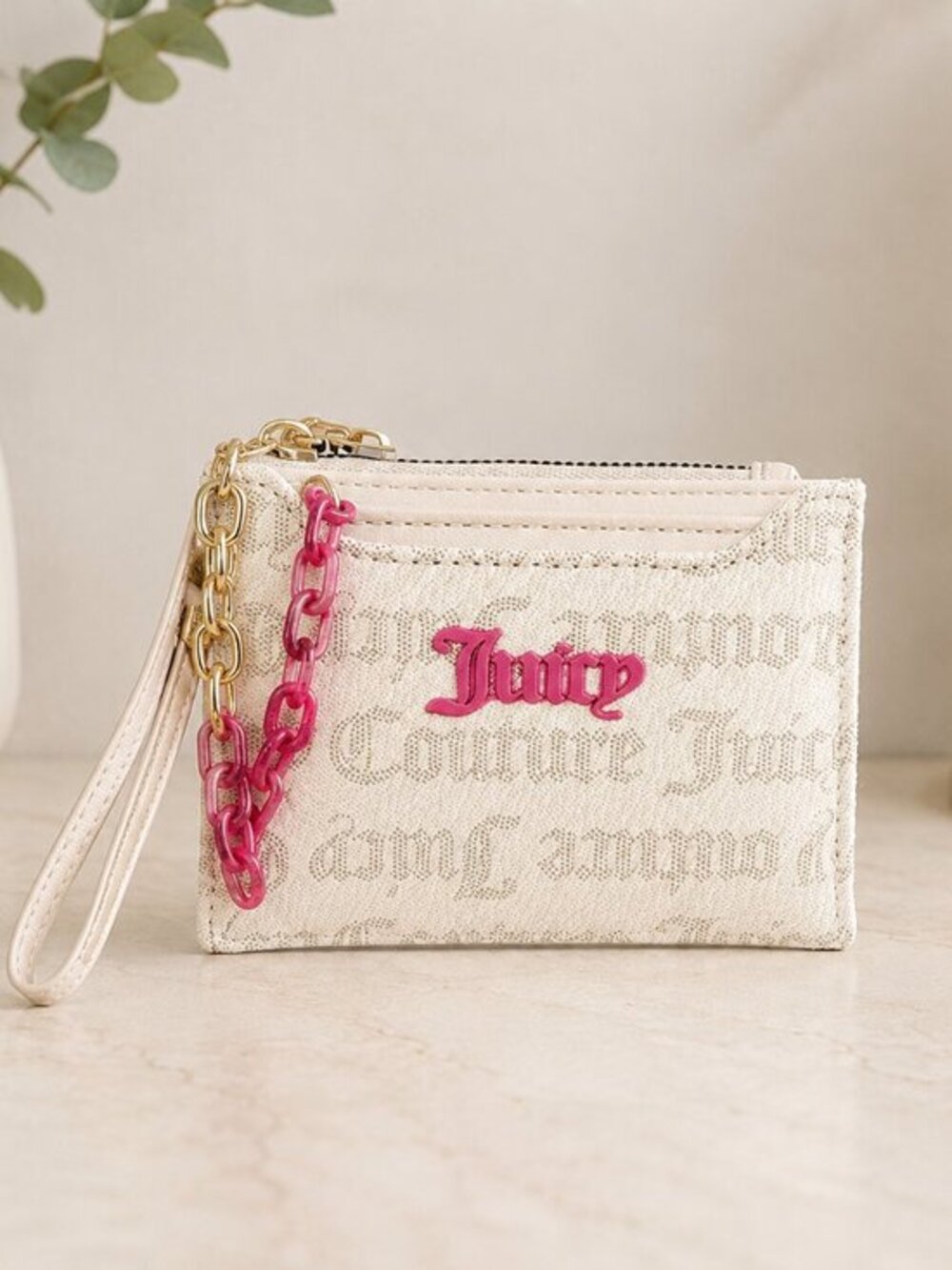 Juicy Couture Cream Pink Monogram Chain Wristlet Wallet Y2K NWT